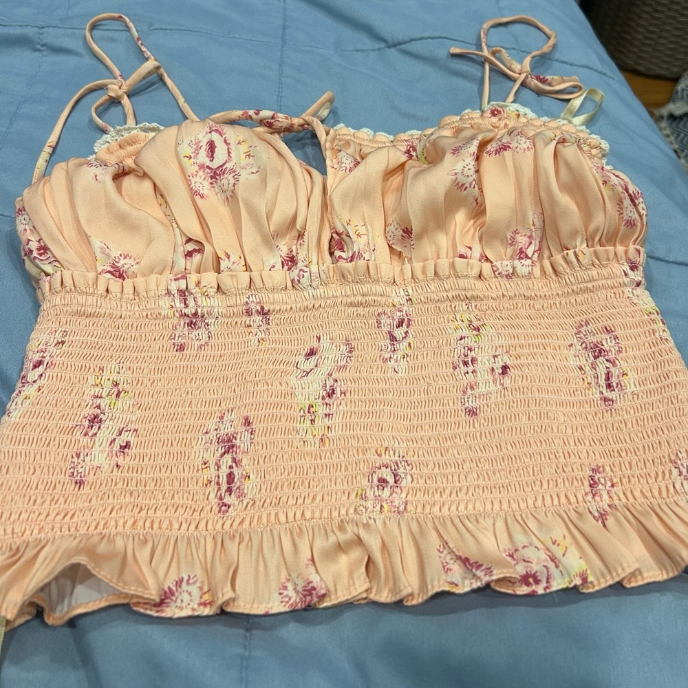 Free People Peach Floral Smocked Camisole
